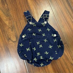First Impressions navy frog overall romper/onesie